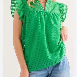 Entro Green Eyelet Blouse